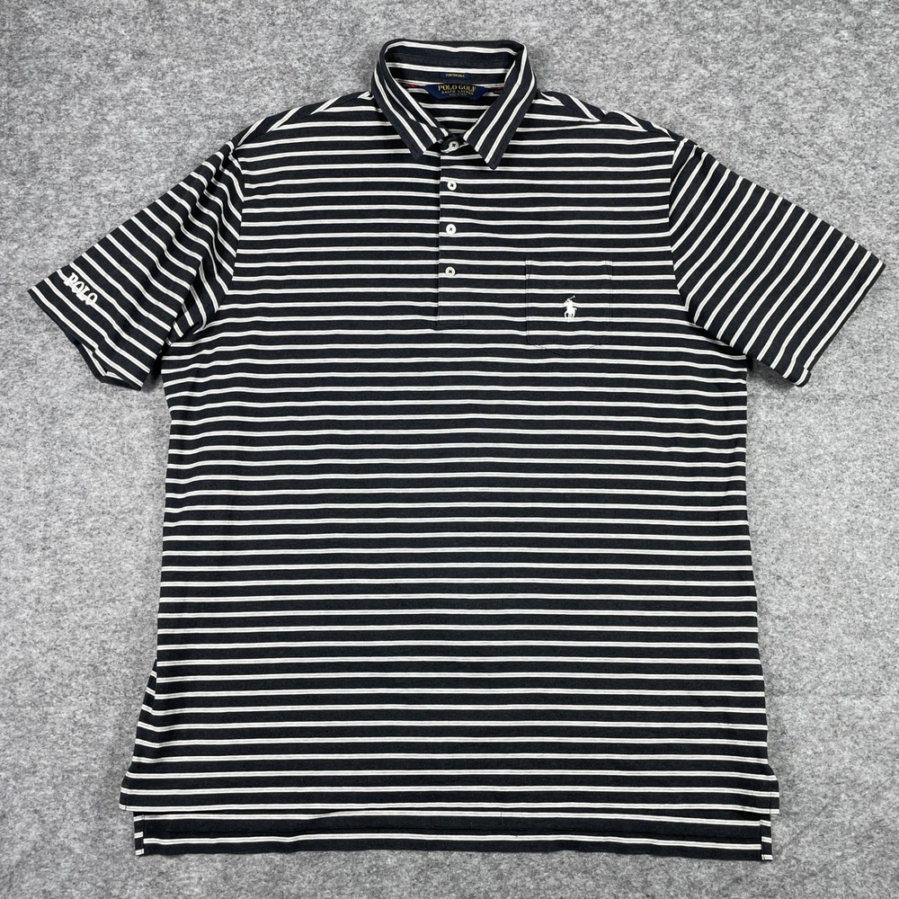 Polo Golf Ralph Lauren Polo Shirt Mens XL Black Striped Stretch Lisle Pocket